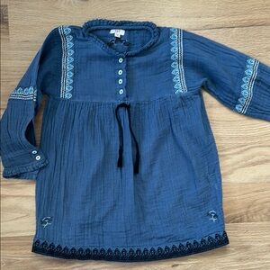 ZEF blue 100% cotton embroidery detail euro French long sleeve light dress sz 4